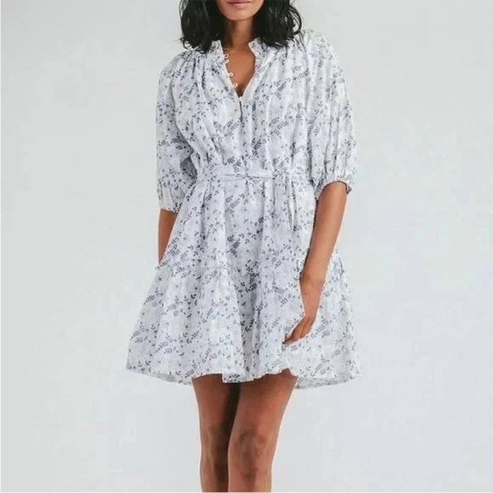 NWT Cleobella Womens Nevah Floral Mini Dress W/ Belt puff sleeve size Large